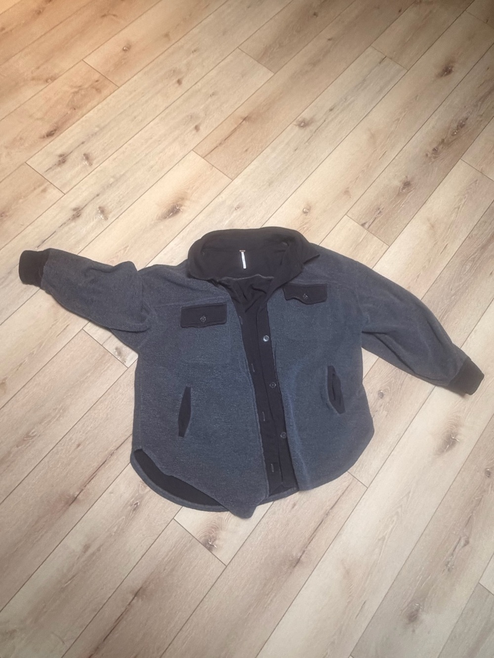Free People Black-Gray Fleece Jacket